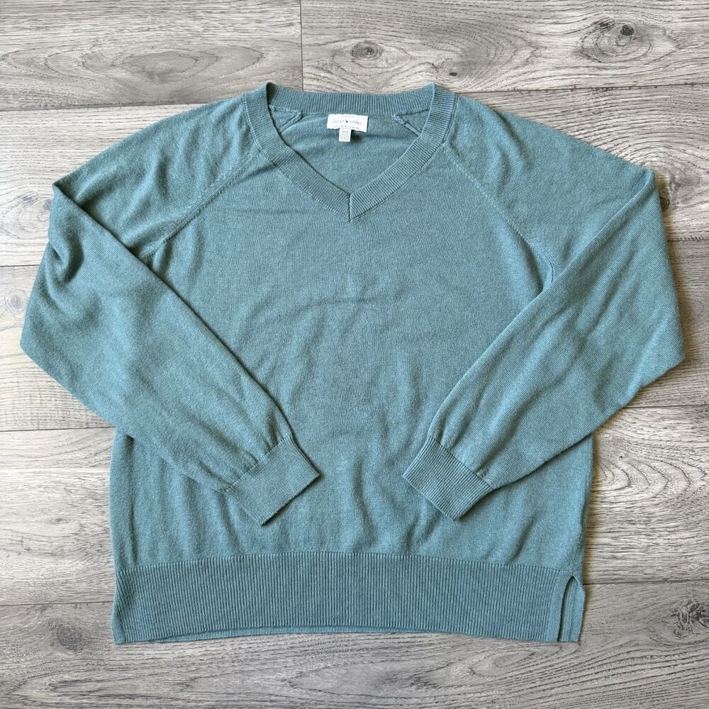 Lucky Brand Textured V-Neck Sage Green Pullover Sweater - Size Medium
